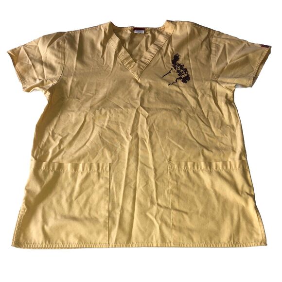 Dickies Women’s Yellow Scrub Top Embroidered Philippine Islands Pockets Size XS - Picture 1 of 13